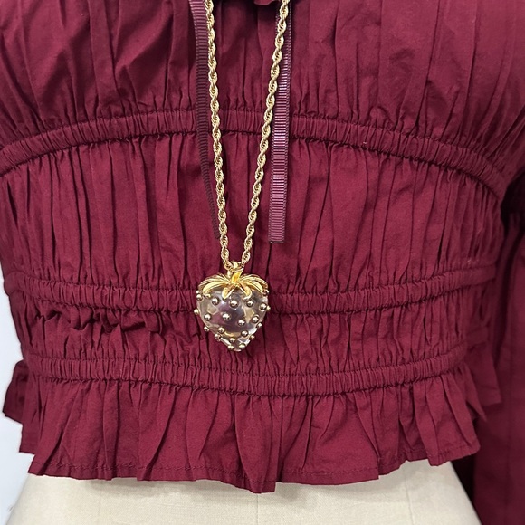 American Eagle Outfitters Maroon Ruffle Blouse - Picture 4 of 8